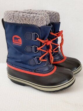 SOREL Yoot Pac Boys Youth Size 2 Blue Red Waterproof Insulated Rain Snow Boots